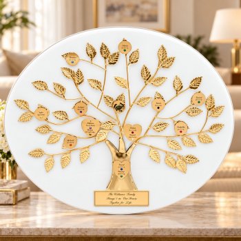 50th Anniversary Gift: Engraved Gold Family Tree on White Plaque